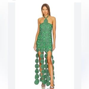 Simon Miller beep Beep Dress Green Crochet High-Low Fringe Mini Dress M